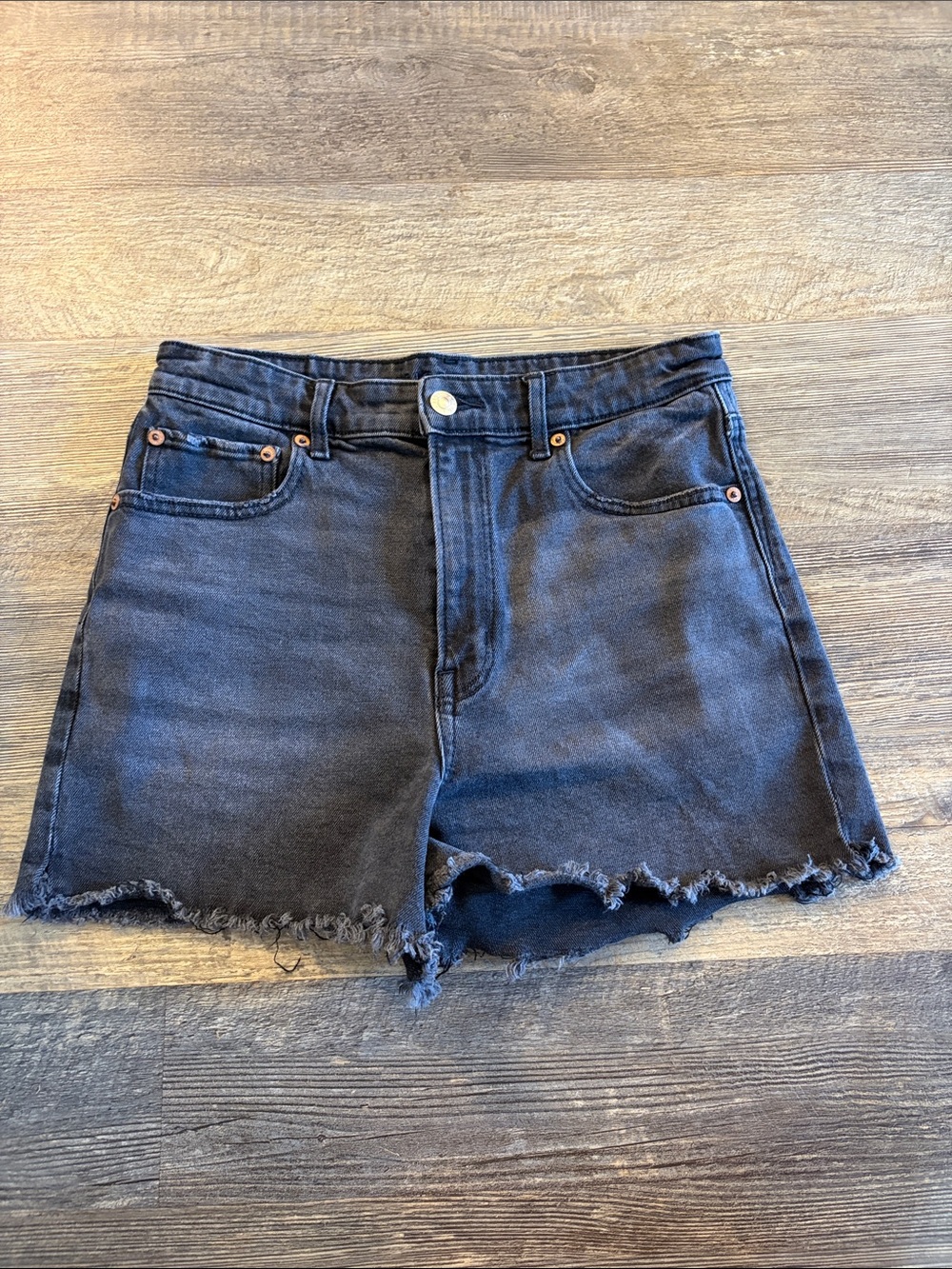 American Eagle Outfitters Black High-Waist Frayed Denim Shorts